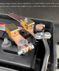 Heavy Duty Knife Blade Battery Disconnect Switch For Car, Truck And RV 12V 24V Top Post Negative Terminal Quick Disconnect Isolator That Stops Battery Drain And Prevents Electrical Faults installed on battery terminal