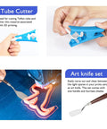 Tube cutter and art knife set for 3D printing; blue tube cutter and brown-handle knife, two tools