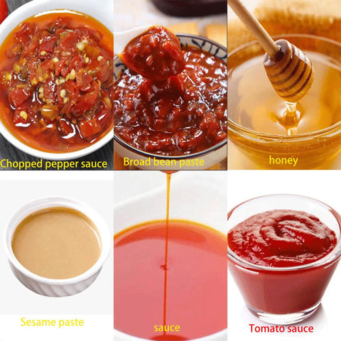 Badass Double Head Paste Filler Machine, Smooth Sailing Piston Packing Setup For Creams, Sauces, And Toothpaste, 100 To 1000 Ml Range, 110V Commercial Dispenser Built For Serious Side Hustles showcasing various sauces.