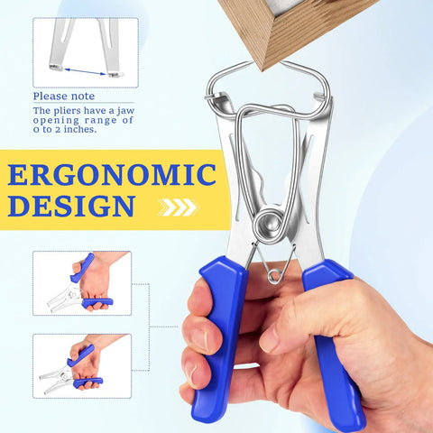 Huge 23 Pc Miter Spring Clamp Kit With Heavy Duty Stainless Steel Pliers For Woodworking, Picture Frame Assembly, And Wood Trim Molding Perfect For DIY Pros And Home Builders Who Need Strong, Rust Proof Clamps That Grip Tight Every Single Time Without ergonomic steel pliers with blue handles, 0 to 2 inch jaw