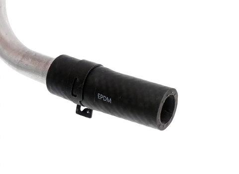 Close-up of Direct Replacement HVAC Heater Hose Assembly for Ford Models with durable EPDM material, metal connector.