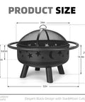 Wood Burning Fire Pit With Mesh Cover And Fire Poker 32 Inch Round Metal Outdoor Firepit With Star And Moon Cutouts