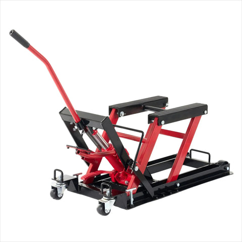 Motorcycle Lift Jack With Wheels 1500 Lbs Hydraulic Dirt Bike Scissor Lift With Handle And Foot Pedal Pro Grade Jack Stand