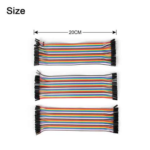 Multicolor Breadboard Jumper Wire Kit With 240 Pieces, 20Cm And 10Cm Cables For Arduino Projects, Dupont M2M F2F Pack shown flat