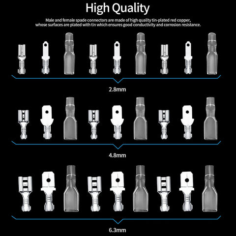 360 Pcs Spade Wire Connectors Kit For Car Audio And Electrical Wiring 2.8mm 4.8mm 6.3mm Quick Splice Crimp Terminals