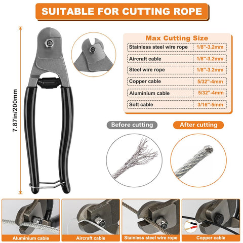 One Eighth Inch Vinyl Coated Stainless Steel Cable Rope Kit With Crimping Tool And Cutter for cutting ropes
