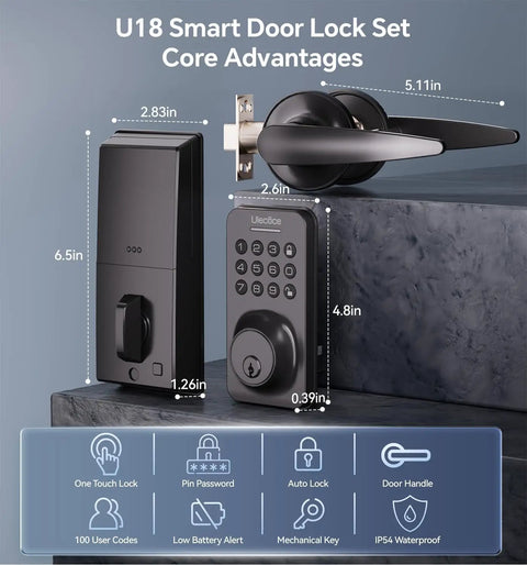 Keyless Entry Keypad Deadbolt With Handle Set, Smart Lock, Auto Lock And One Touch Lock, 100 Codes And 15 Minute Install