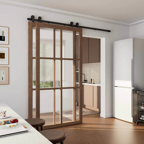 6.6Ft Bypass Sliding Barn Door Hardware Kit For Two Doors Single Track System With Top Mount Hanger Easy Install in kitchen