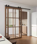 Installed 6Ft Bypass Sliding Barn Door Hardware Kit For 2 Doors, Single Track System Rail, Frosted Black Finish, Kitchen View