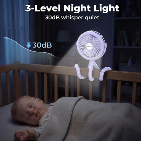 Rechargeable Battery Operated Stroller Fan Clip On For Car Seat Crib Treadmill Wagon And More Portable Baby Travel Essential 360