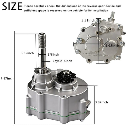 Diagram showing dimensions of Go Kart Forward and Reverse Gearbox Kit with Thirty Series Torque Converter Transmission for 212cc and 420cc Engines.