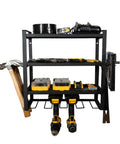 Wall Mounted Power Tool Organizer With 4 Layer Drill Rack And Side Holders For Screwdrivers Pliers And Hammers Heavy Duty Metal Garage Storage Shelf In Black