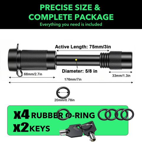 Heavy Duty Anti Theft Trailer Hitch Pin Lock For Five Eighths Inch Shackle Fits Class III And IV Two Inch Receiver Anti Rattle Tongue Lock Built Tough For Truck Boat And RV Trailers Black Three Inch Length with keys and O-rings