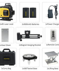 Self Leveling Laser Level With 4x360 Degree Green Beam Cross Line Coverage For Whole Room Remote Control And Rotatable Window For Picture Hanging And Home Renovation Precise Layout Vertical Calibration And Easy Positioning Pro Grade Precision kit with batteries, charger, bracket and case