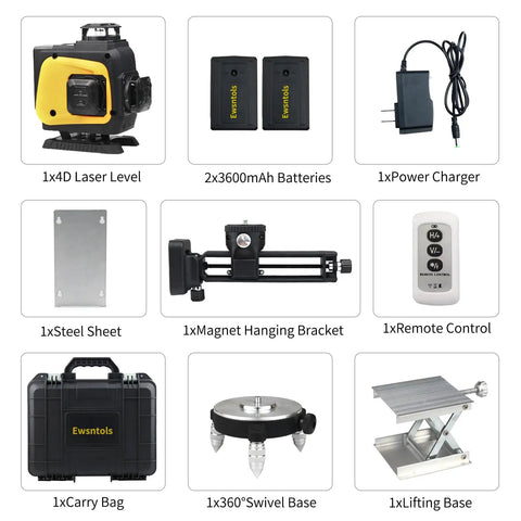 Self Leveling Laser Level With 4x360 Degree Green Beam Cross Line Coverage For Whole Room Remote Control And Rotatable Window For Picture Hanging And Home Renovation Precise Layout Vertical Calibration And Easy Positioning Pro Grade Precision kit with batteries, charger, bracket and case