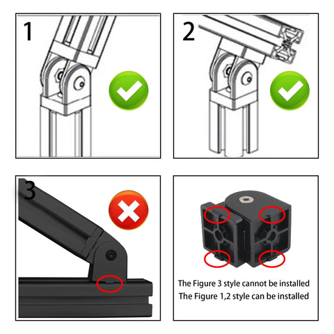 2 Sets Black Flexible Pivot Joint Connectors for 4040 Aluminum Extrusion Profiles, Zinc Alloy Construction, 180 Degree Rotation, Includes Screws and Threading Tap for 3D Printer Accessories shown installed on 4040 profile