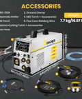 Six In One MIG Welder And Plasma Cutter 160A with dual voltage, accessories including MIG torch, TIG torch, and flux core wire.