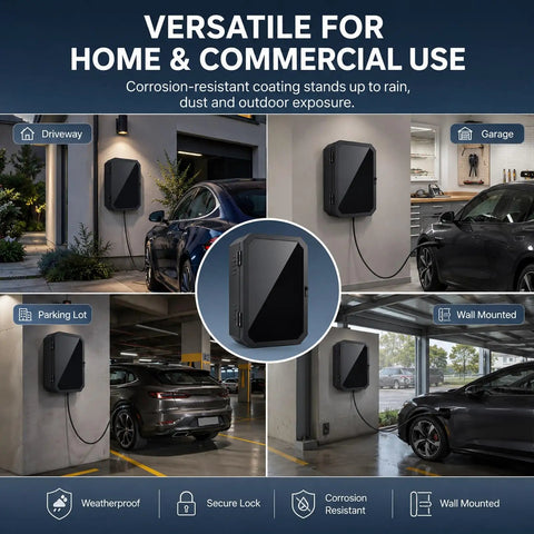 Heavy Duty Cold Rolled Steel Electrical Enclosure Built Tough For Outdoor EV Charger Boxes mounted in driveway and garage.