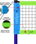 Portable Backyard Volleyball Set With Durable Net All Weather Construction Includes Pump Wrap Yarn Volleyball Boundary Lines Carry Bag Classic Blue Green Easy Setup For Instant Play featuring strong net frame and heavy-duty poles.
