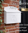 Outdoor Wall Mount Mailbox 11.5 x 5 x 13 Inches White Waterproof Heavy Duty Metal Mailbox Near Brick Wall