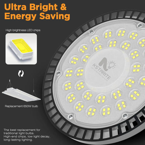 Close-up of 160W Four Pack UFO High Bay LED Shop Lights For Garage And Warehouse, 25000 Lumens, showcasing LED chips.