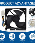Upgraded Fridge Evaporator Fan Motor WR60X25858 WR60X10340 OEM Replacement For GE Refrigerators with three-blade fan