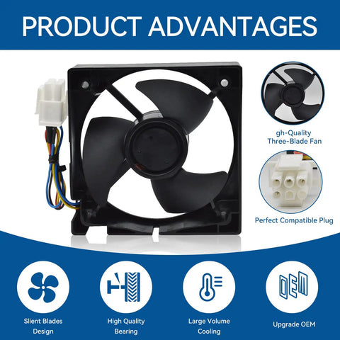 Upgraded Fridge Evaporator Fan Motor WR60X25858 WR60X10340 OEM Replacement For GE Refrigerators with three-blade fan