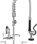 Commercial Kitchen Sink Faucet With Pre Rinse Sprayer, Adjustable 8 Inch Center To Center, 25 Inch High, 12 Inch Swivel Spout