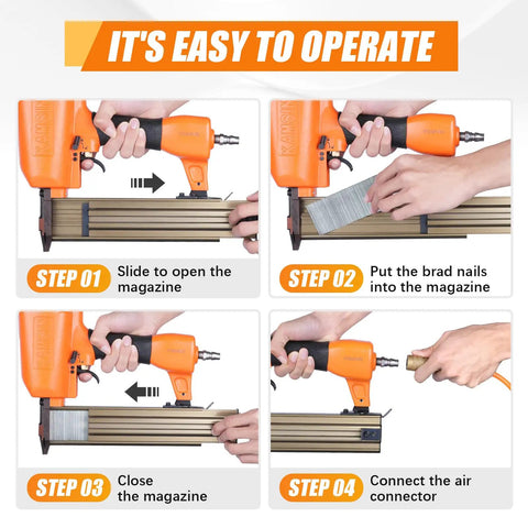 Real Deal 16 Gauge Pneumatic Brad Nailer With Side Load Magazine And Rugged Aluminum Body Working Smooth As Oil For Quick Pin Nailing And Clean Finish Carpentry On Busy Job Sites