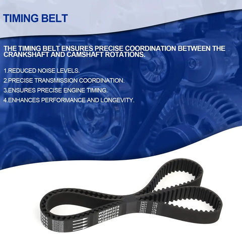 Toyota All-In-One Timing Belt Kit With Water Pump And Gaskets For 1987-2001 Camry Celica MR2 Solara RAV4 2.0L 2.2L 3SFE 5SFE 16V DOHC Engine showing timing belt and engine background