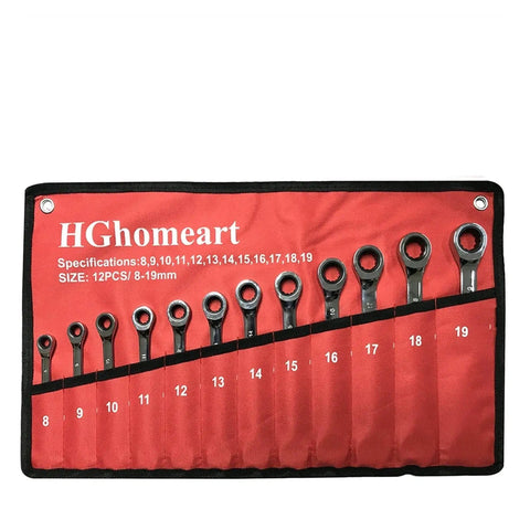 Spanner Set With Ratchet Wrenches Chrome Steel Fixed Head Wrenches Universal Sockets Grip Friendly Hand Tools Kit 12 Piece