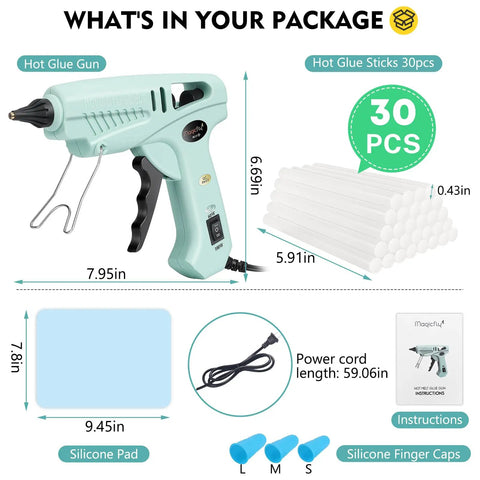 60-100W Hot Glue Gun Full Size Dual Power High Temp Melt Glue Gun Kit With 30 Sticks Finger Caps And Protective Mat Green