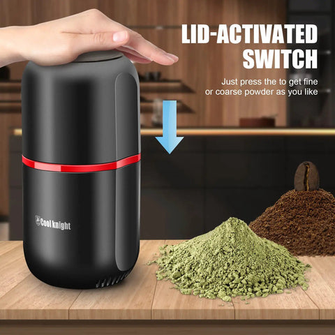 Electric Herb Grinder With Large Capacity And Beast Mode Fast Grinding, grinds 120g in 5 to 10 seconds, black with lid-activated switch