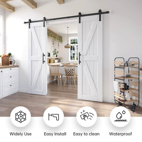 Double 24In By 84In Barn Door Kit With 8Ft Sliding Hardware And Handle Included, DIY Ready, Easy Install, Water-Resistant White K-Frame in kitchen