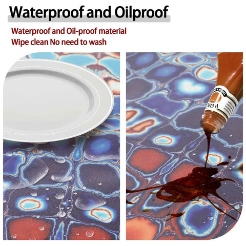 Fitted Round Tablecloth For 45 To 54 Inch Tables Boho Vinyl Indoor Outdoor Patio Cover showing waterproof spill resistance.