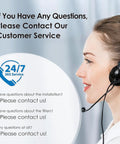 Customer service representative with headset offers 24/7 support for Mega Capacity Water Filter Dispenser inquiries.