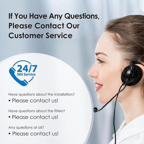 Customer service representative with headset offers 24/7 support for Mega Capacity Water Filter Dispenser inquiries.