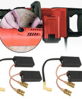 Two Pair Pro Grade Multifunction Drill Carbon Brushes With Automatic Stop For Hilti TE Series Hammers 7x12.5x26mm shown with drill