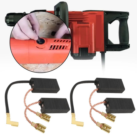 Two Pair Pro Grade Multifunction Drill Carbon Brushes With Automatic Stop For Hilti TE Series Hammers 7x12.5x26mm shown with drill