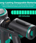 Featherlight Cordless Stick Vacuum Sweeping Up Every Scrap With Muscle Bound 20000 Pa Suction And True HEPA Filtration showcasing swappable batteries.