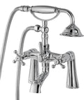 Clawfoot Bathtub Faucet With Handheld Shower Set Chrome Polished Finish, Victorian Telephone Sprayer, Double Cross Handles