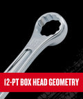 Close-up of V Series Metric 12 Piece Wrench Set with 12 point box end design for quick engagement on black background.