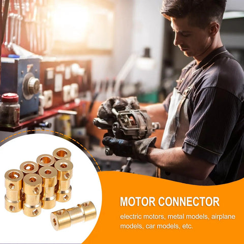 8PC Solid Brass Shaft Coupling Connectors For RC Model Motor Accessories displayed with a man assembling motor components.