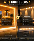 Comparison of lighting: RGB Neon Rope Lights Sixteen Point Four Feet With 360 LEDs 24V vs generic LEDs in room settings