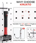 300 Piece Pegboard Hooks Kit With Bins For 1/8 And 1/4 Inch Pegboards All In One Tool Organizer showing hook design with hammer.
