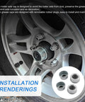 Four Pack 2.46 Inch Trailer Hub Bearing Dust Caps With Extra Rubber Plugs installed on wheel for 5200-6000 lb axles