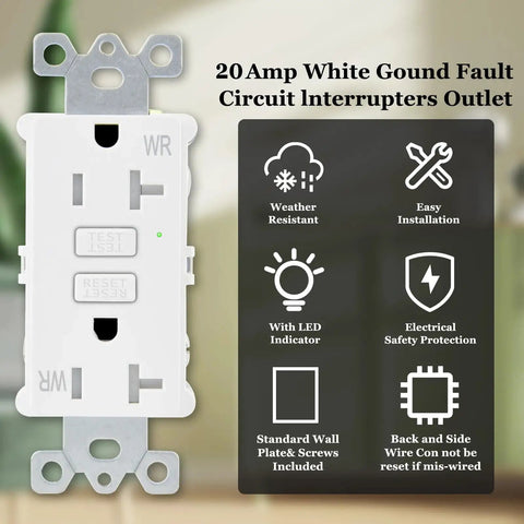 Top Shelf Low Profile Gfci Outlet Fifty Pack With Glowing Status Lights And All Weather Cover Plate For Home Renovation Jobs, 20 Amp GFCI outlet, weather resistant design.