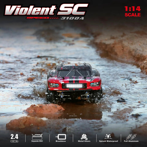 4X4 Off Road Brushless RC Short Course Truck 1 14 Scale Blazing Speed Up To 60kmh With 3S Battery crossing muddy terrain