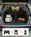Heavy Duty Foldable Wagon Cart With 360 Lb Load Capacity, 90L Expandable Storage, shown folded in car trunk for easy storage.