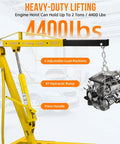 Heavy Duty 4000 Lbs Engine Hoist Featuring Slick Hydraulic Levers And A Fold Flat Boom Frame For Hassle Free Garage Tidying, showing engine lift with adjustable boom.